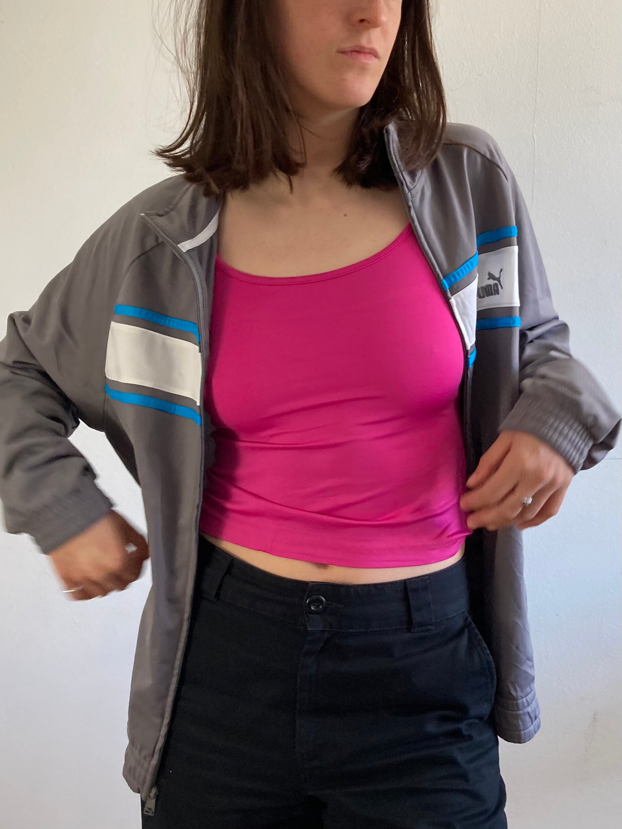 Track Jacket Vintage Y2K Puma Grey Blue Logo Unisex – L