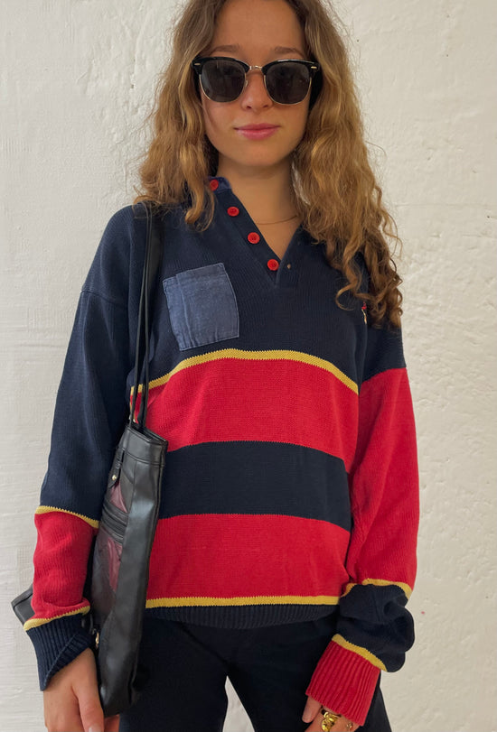 Vintage Jachting Club Polo Sweater Oversized Red Black – M