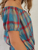 Schulterfreies Top kariert S