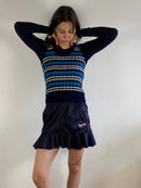 Vest Vintage Striped Wool Layering Blue White Black Unisex Knit – M