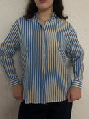Vintage Shirt Blue White Striped Unisex – M