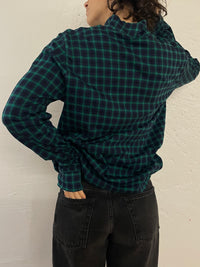 Vintage Lands’ End Checked Long Sleeve Shirt Turtleneck Collar Green & Black – M