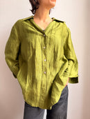 Vintage Nicole Blouse 85% Linen Green Unisex - L