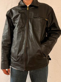 Vintage Oversized Leather Jacket SAKI Black Genuine Leather – XL