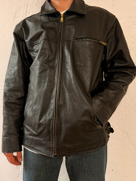 Vintage Oversized Leather Jacket SAKI Black Genuine Leather – XL