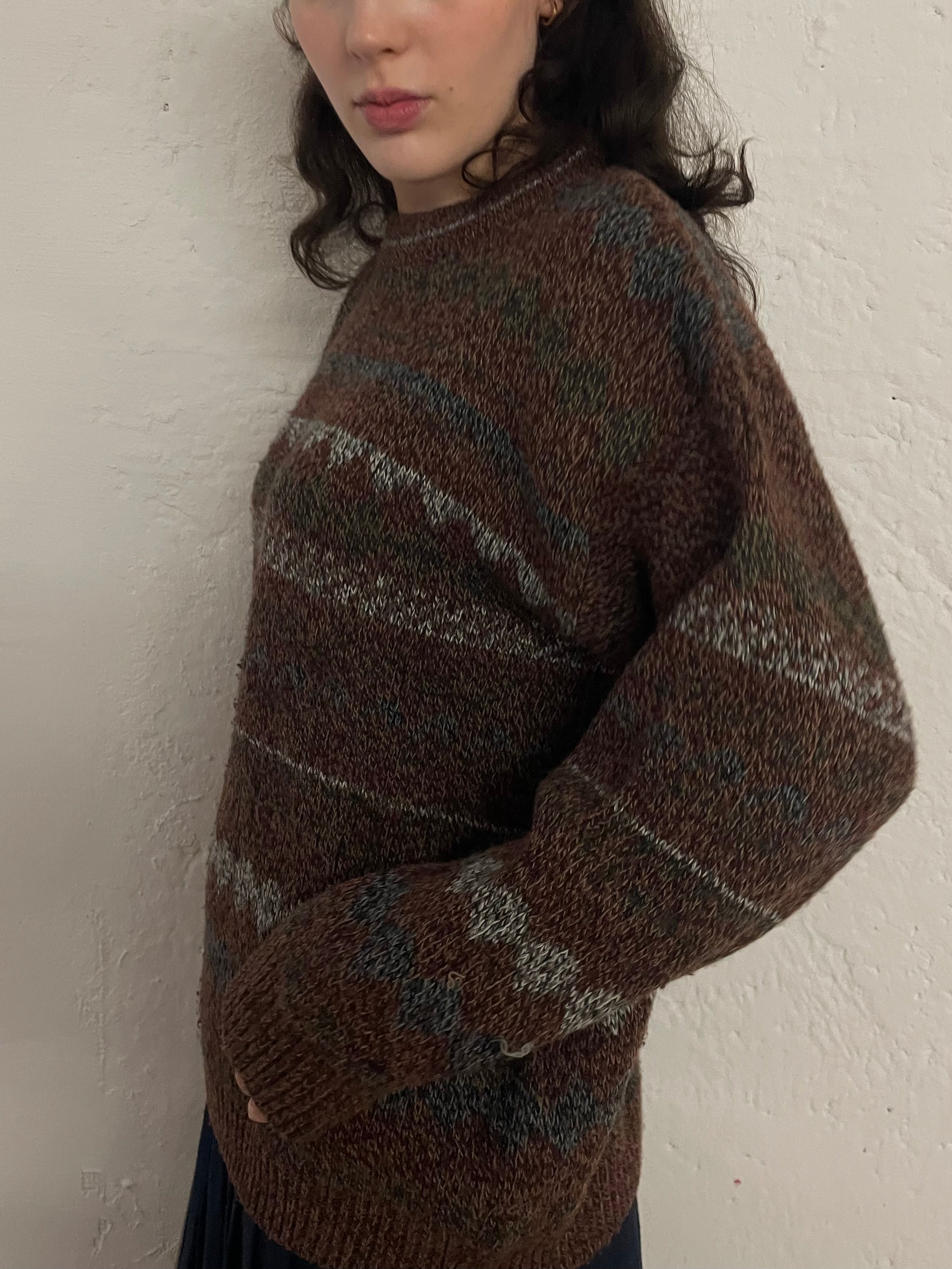 Vintage Oversized Wool Sweater Brown – M