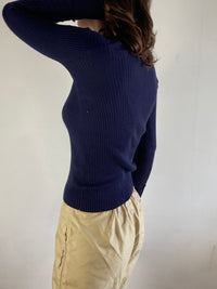 Longsleeve Vintage Layering Dark Blue Stretch Slim Fit Minimal – S/M