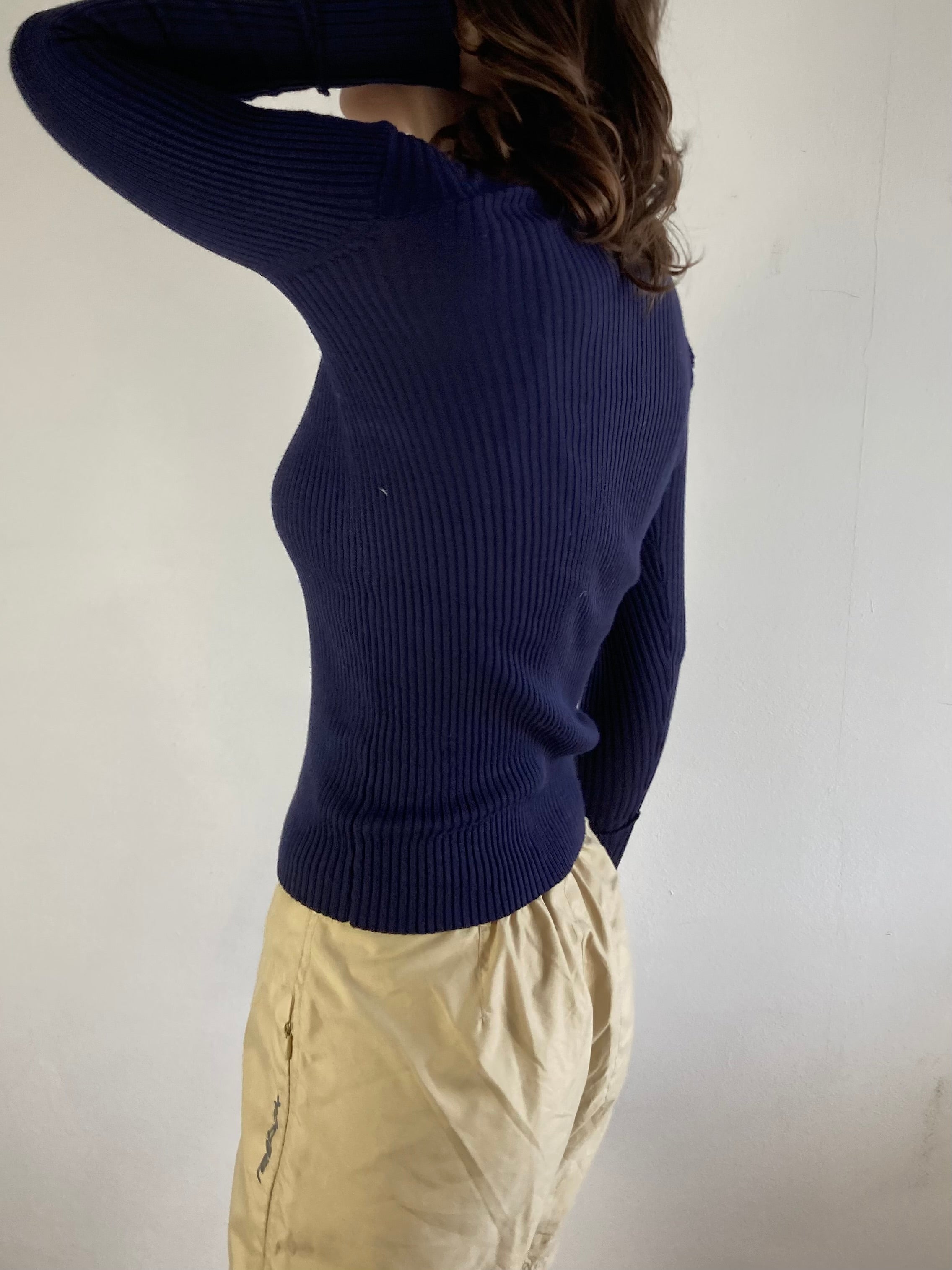 Longsleeve Vintage Layering Dark Blue Stretch Slim Fit Minimal – S/M