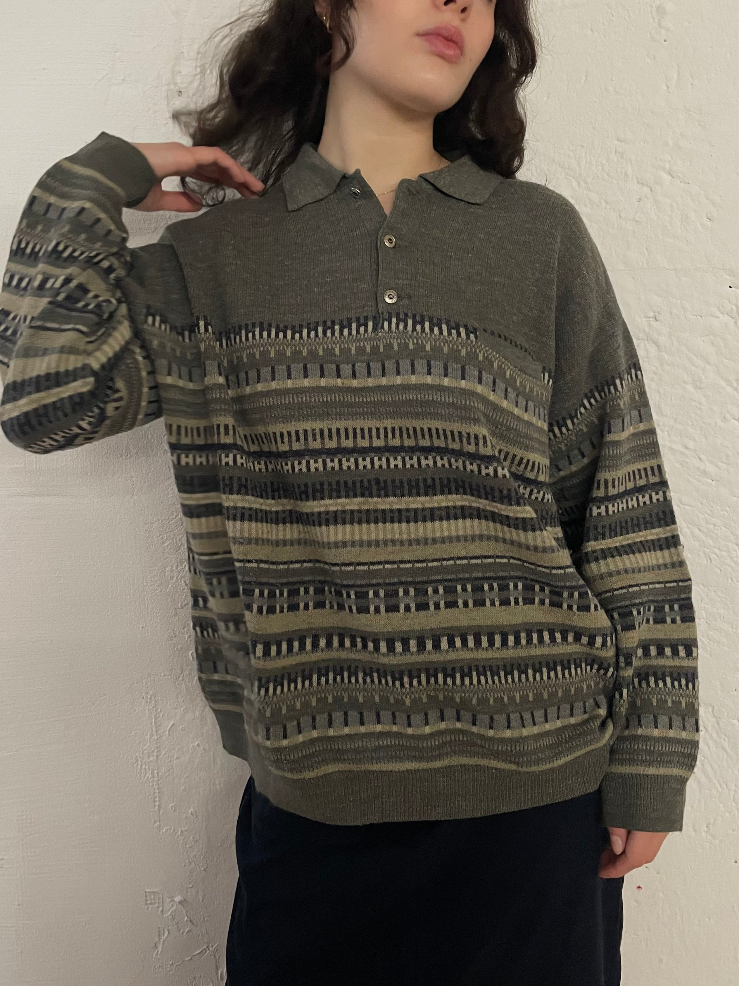 Vintage Rodes Wool Sweater Polo Long Sleeve Grey – M