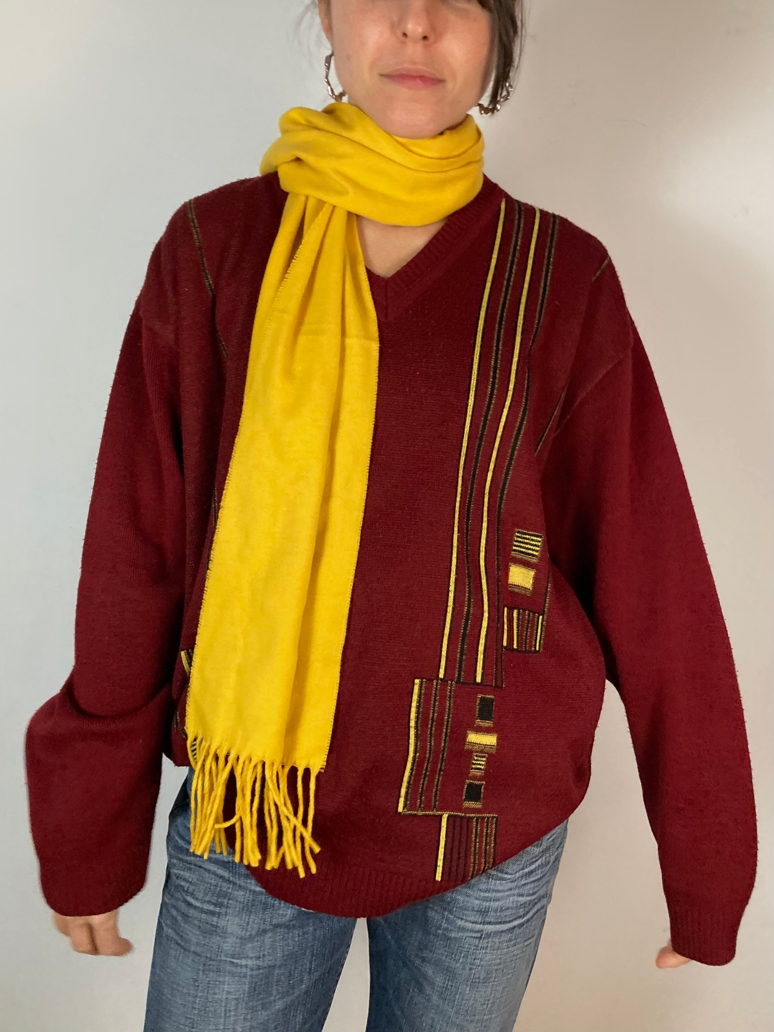 Sweater Vintage Red Yellow Oversized Long Sleeve Unisex – M