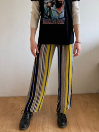 Trousers Vintage Straight Leg Striped Elastic Waist Unisex – M/L