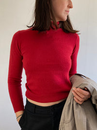 Longsleeve Vintage Fitted Red 100% Lambswool Layering Piece – S/M