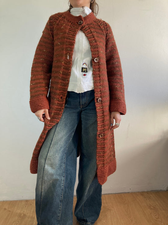 Coat Vintage Wool Orange Bronze Layering Spring Warm Unisex – M