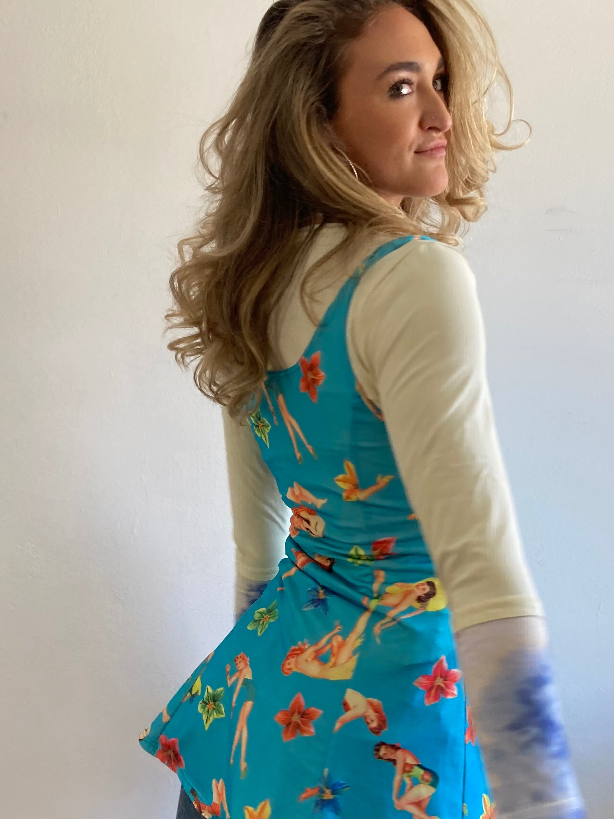 Dress Vintage Layering Blue 80s Print Skirt  – S/M