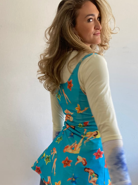 Dress Vintage Layering Blue 80s Print Skirt  – S/M
