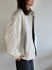 Leather Jacket Vintage DeFrino Cream White Minimal Spring Layering Unisex – M/L