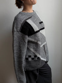 Vintage Oversized Wool Sweater Grey Unisex - L