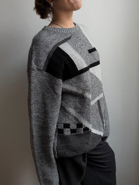 Vintage Oversized Wool Sweater Grey Unisex - L