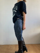 Jeans Vintage Dark Blue Denim 3/4 Pants Pattern Spring Women – S
