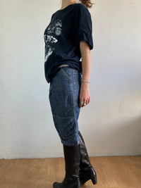 Jeans Vintage Dark Blue Denim 3/4 Pants Pattern Spring Women – S