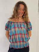 Schulterfreies Top kariert S