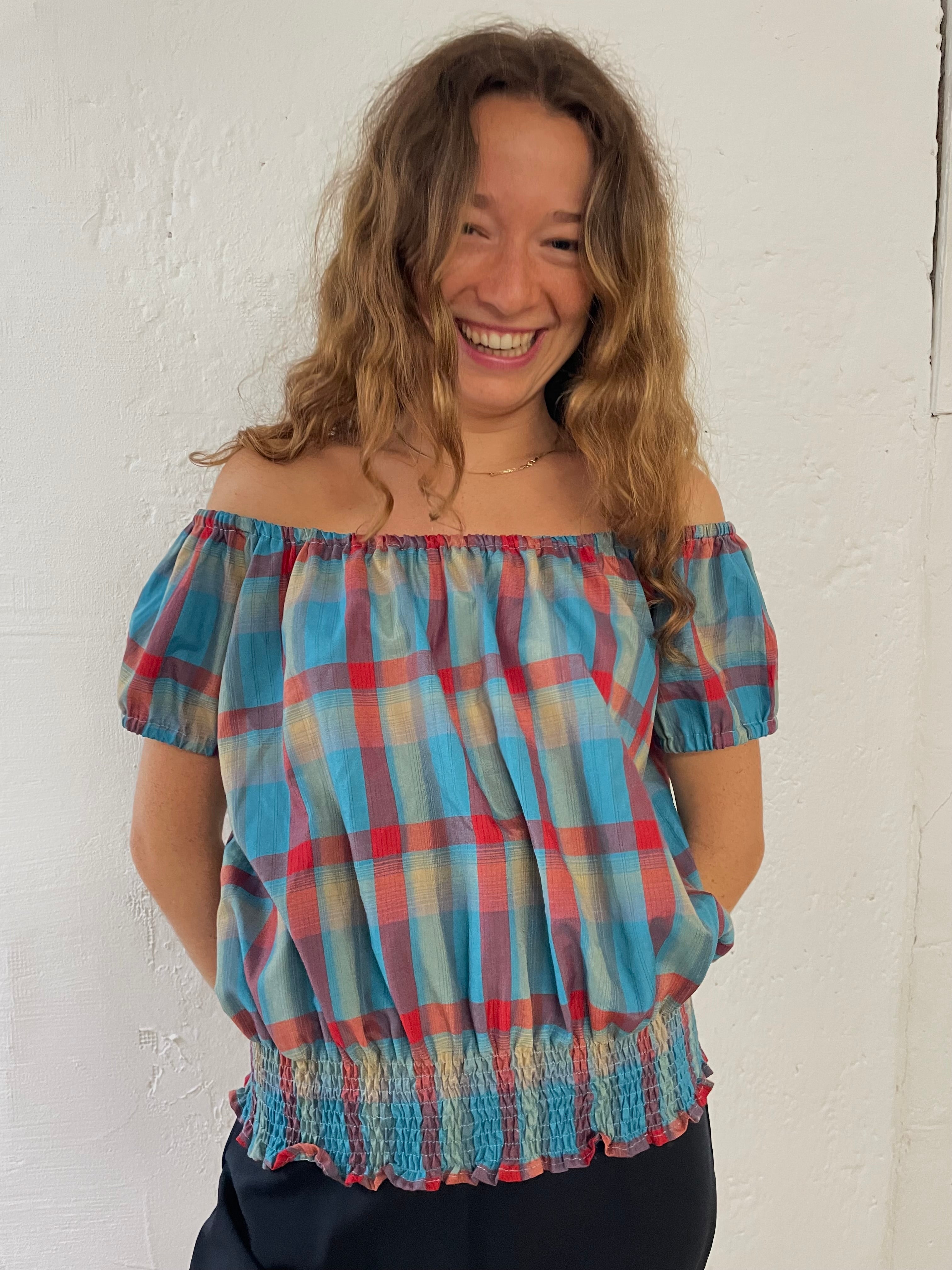 Schulterfreies Top kariert S