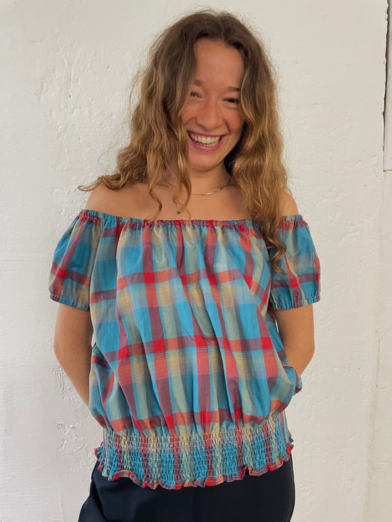 Schulterfreies Top kariert S