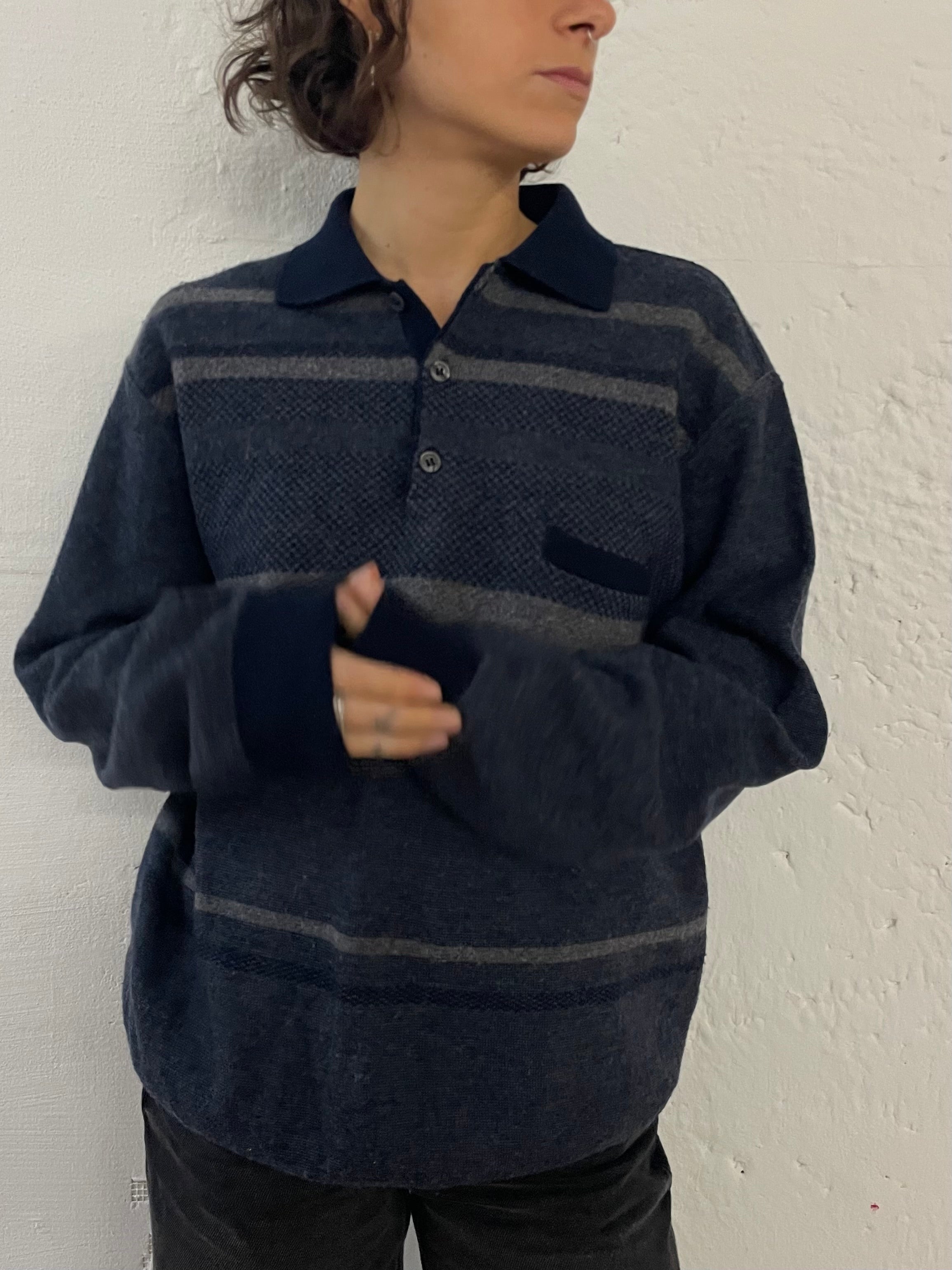 Rodes Polo Wool Sweater Unisex Blue – M