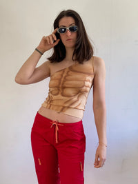 Top Vintage Y2K Shoulder Crop Print Lightweight Summer Unisex – M