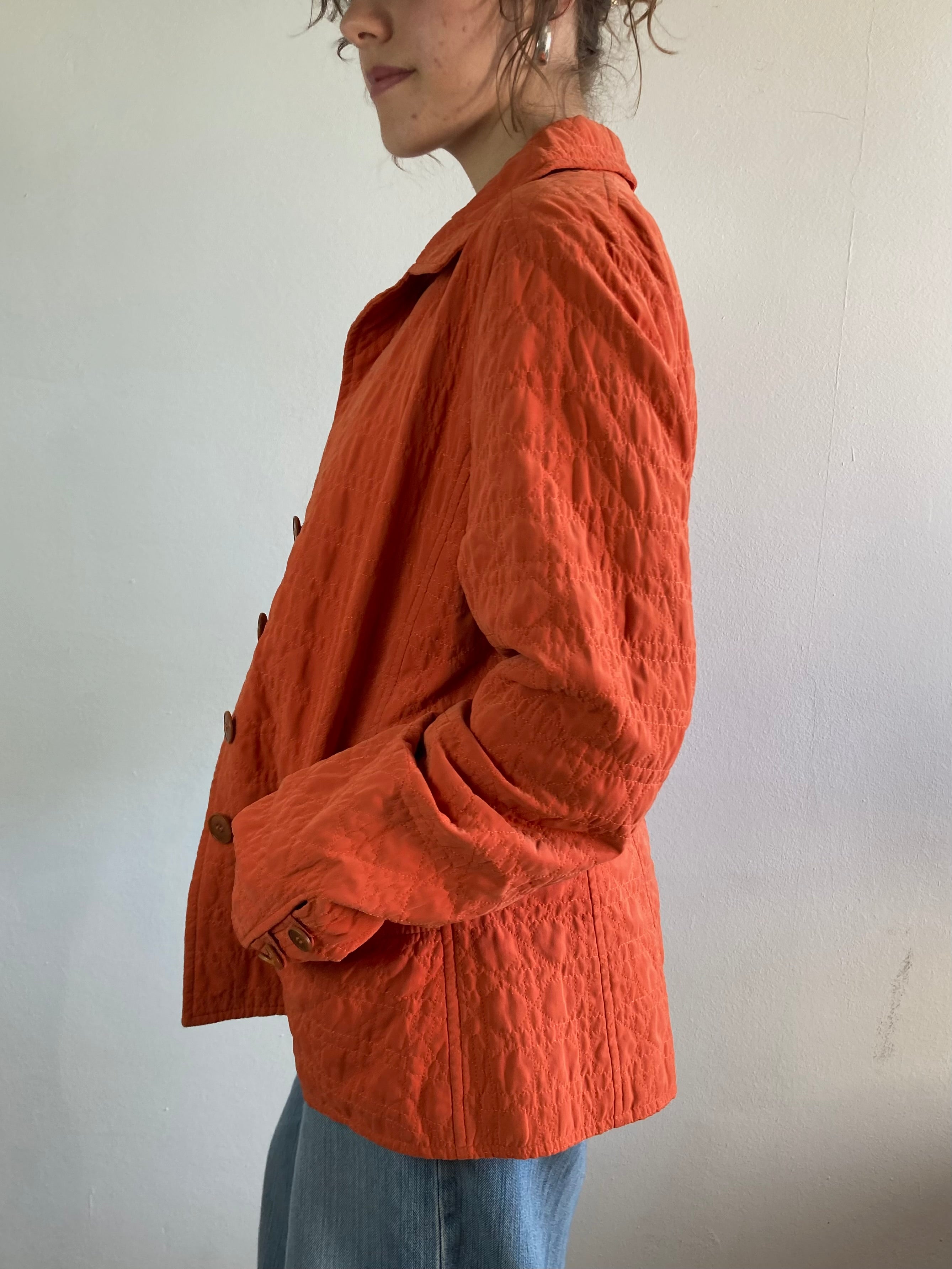 Jacket Vintage Orange Patterned Cotton Spring Lightweight Layering Unisex – M