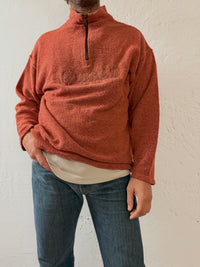 Vintage Zip Wool Pullover Giramondo Orange Front Stitching – L