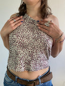 Top Vintage Cream Red Floral Pattern Shoulder Spring Women – S/M