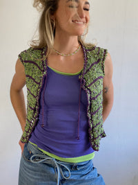Vest Knit Vintage Y2K Purple Green Button Detail Layering Knit – S/M