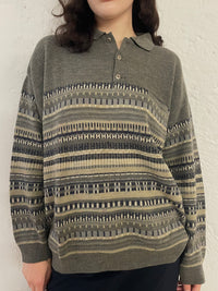 Vintage Rodes Wool Sweater Polo Long Sleeve Grey – M