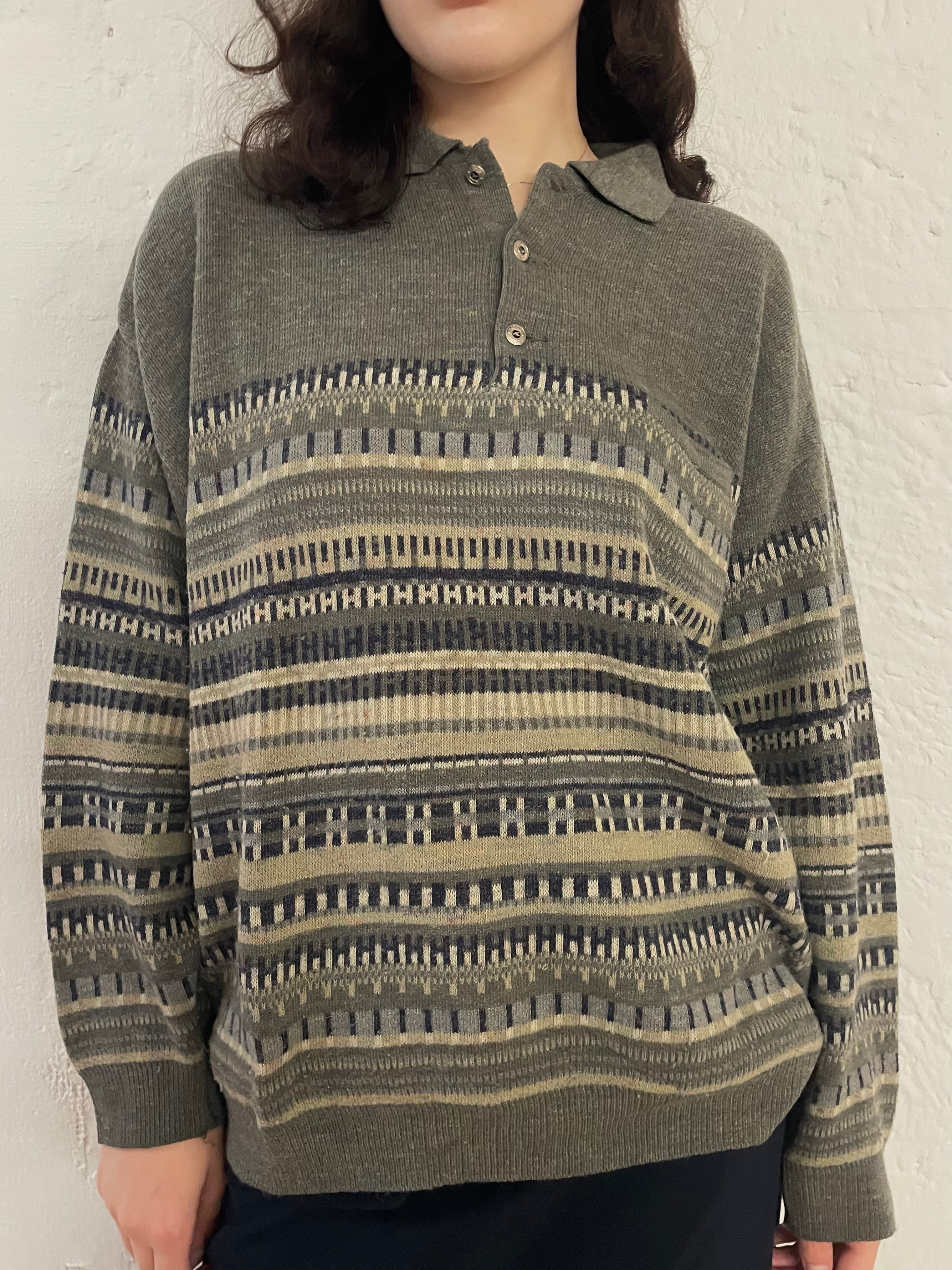 Vintage Rodes Wool Sweater Polo Long Sleeve Grey – M