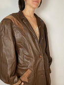 Jacket Vintage Keginapary Leather Coat Brown Plush Sleeve Women – M/L