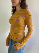 Shirt Vintage Yellow Ochre Striped Longsleeve Slim Fit Women – S