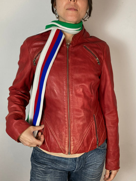 Jacket Vintage Arma Biker Leather Jacket Red Unisex – S