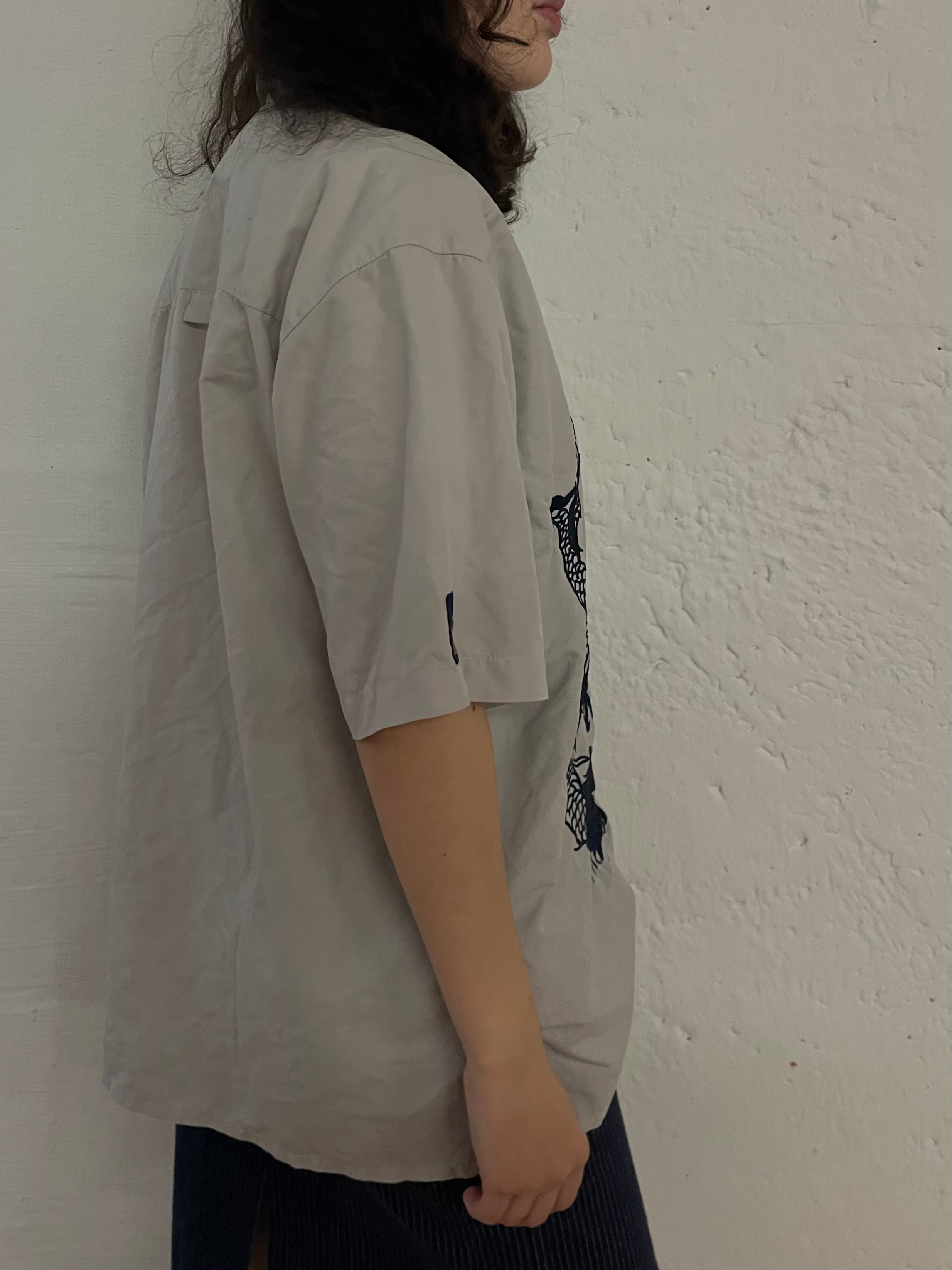 Vintage Hawaii Shirt Grey Dragon Patch & Short Sleeve – L