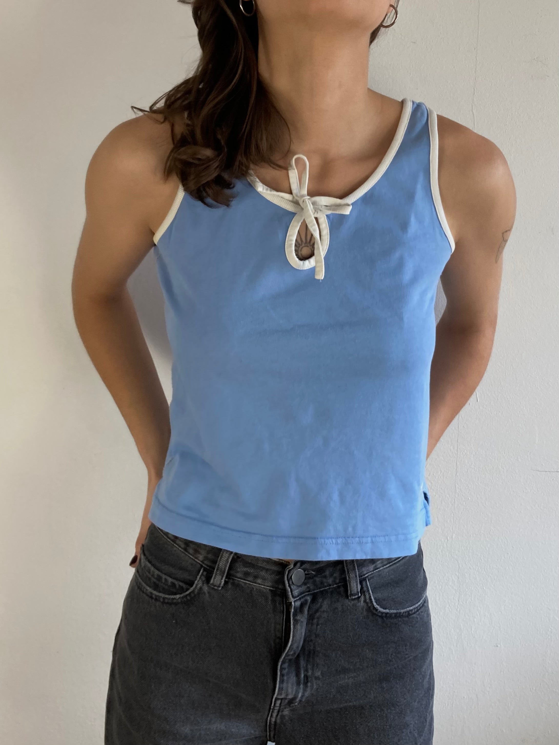 Top Vintage Y2K Fila Tank Top Blue White Slim Fit Women – S/M