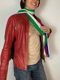 Jacket Vintage Arma Biker Leather Jacket Red Unisex – S