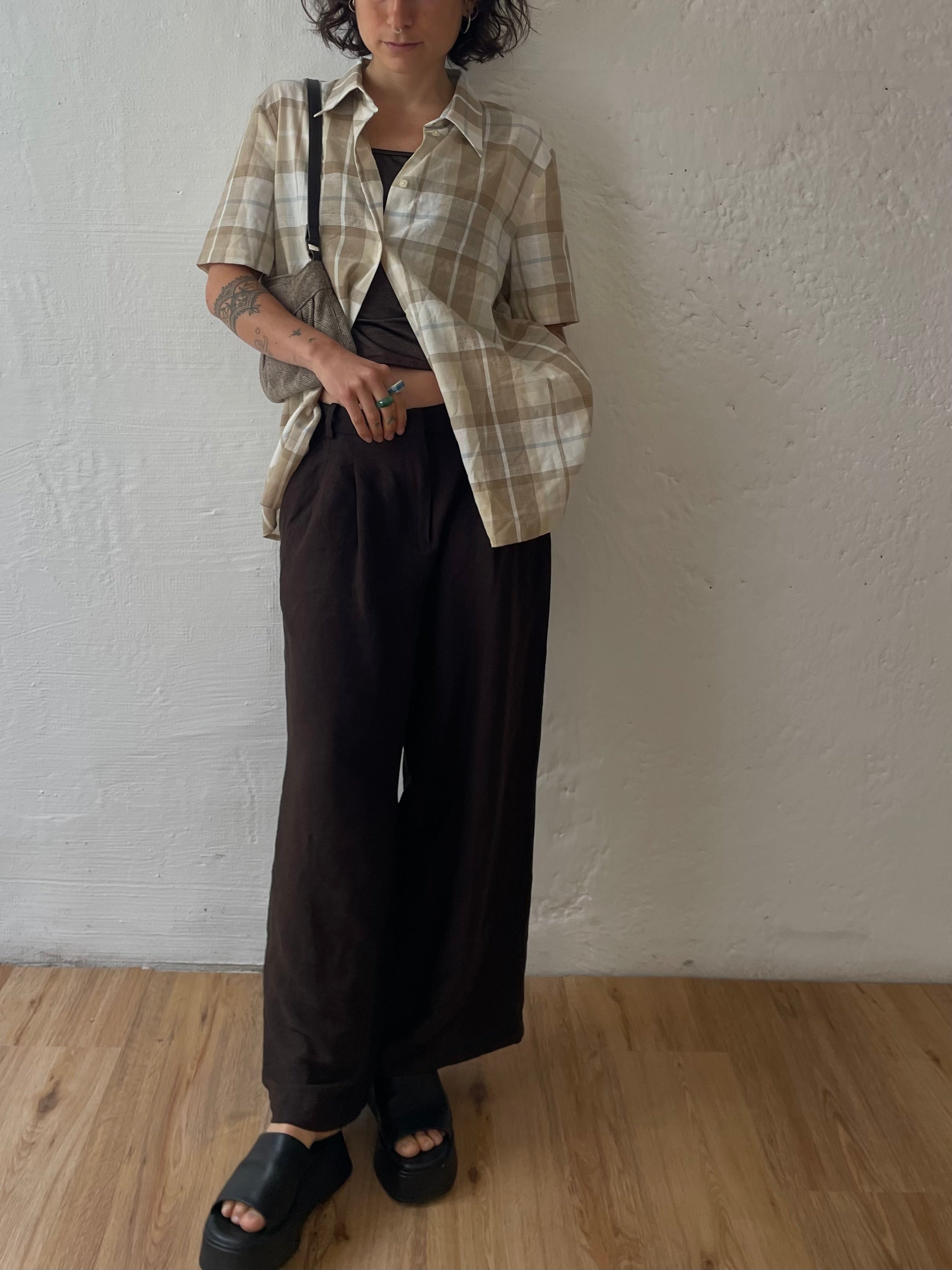 Braun/Weiß kariertes Hemd M - Kleiderhaufen - Default Title