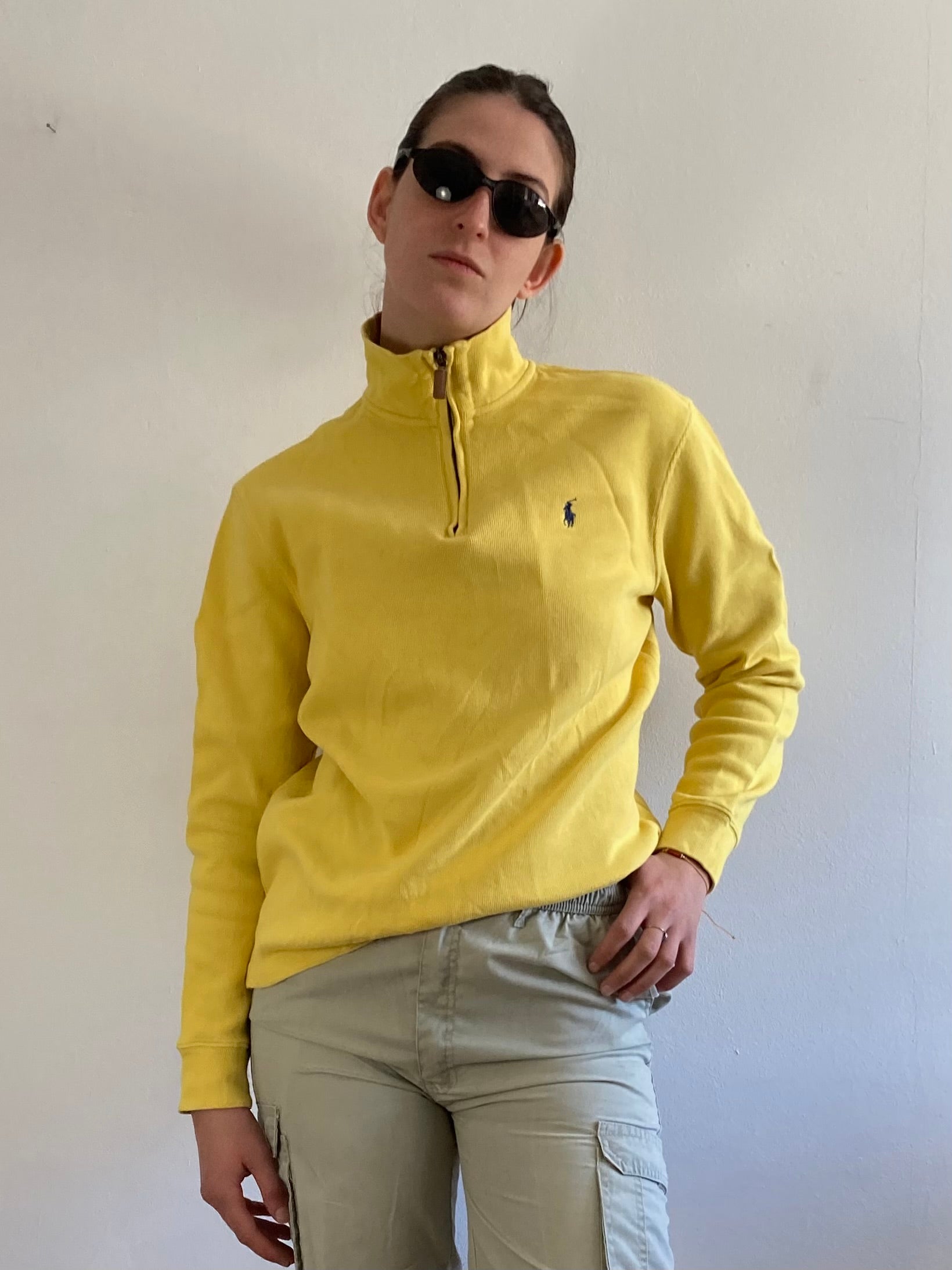 Sweater Vintage Polo Collar Long Sleeve Yellow Ralph Lauren Unisex – M