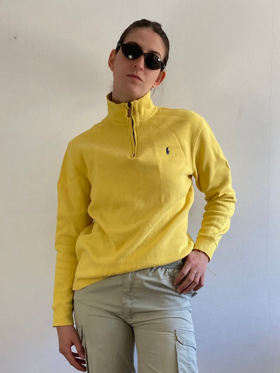 Sweater Vintage Polo Collar Long Sleeve Yellow Ralph Lauren Unisex – M