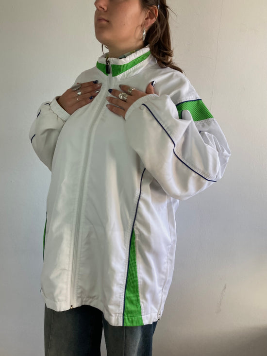 Track Jacket Vintage White Green Logo Front Longsleeve Oversized Unisex – L