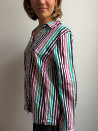 Striped longsleeve Shirt Blue Purple Pink White Unisex - M