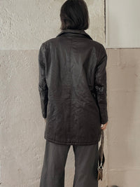 Vintage Leather Coat Women Brown Black – M