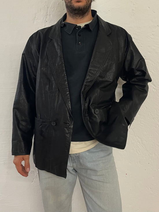 Vintage Montes Leather Jacket Black Genuine Leather – L