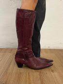 Vintage Juss Divine Leather Boots Pointed Toe Wine Red Knee-High – Size 40