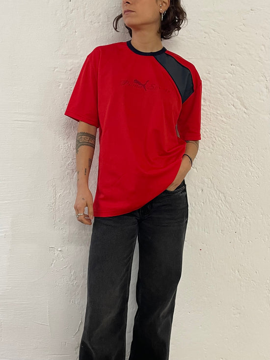 Vintage Puma Sport Shirt Front Print Red/Black – L